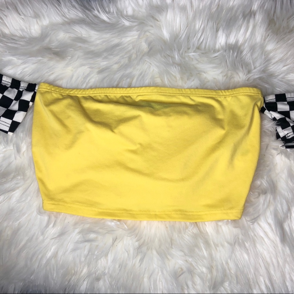 off the shoulder yellow crop top